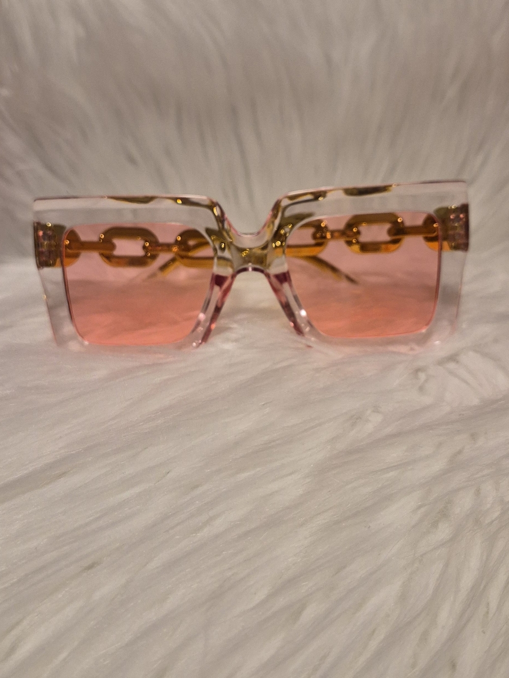 Pink Square Chain-Accent Sunglasses - Women